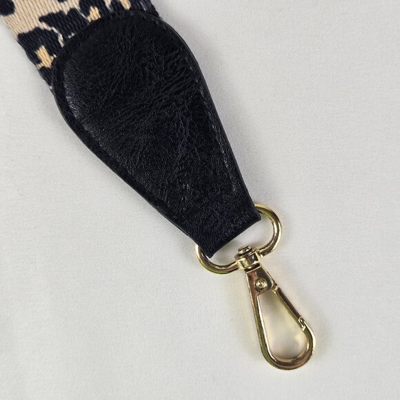 Black Cream Animal Print Long Adjustable Bag Strap Replacement Gold Toned Hdwre - Picture 3 of 7